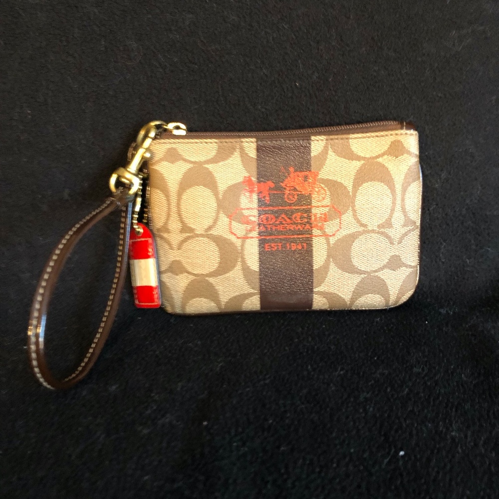 Coach Authentic Signature Wallet Wristlet Brown